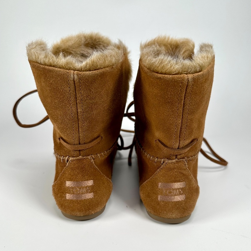 TOMS Zahara Suede Moc Faux Shearling Bootie Boots in Chestnut - Picture 6 of 16